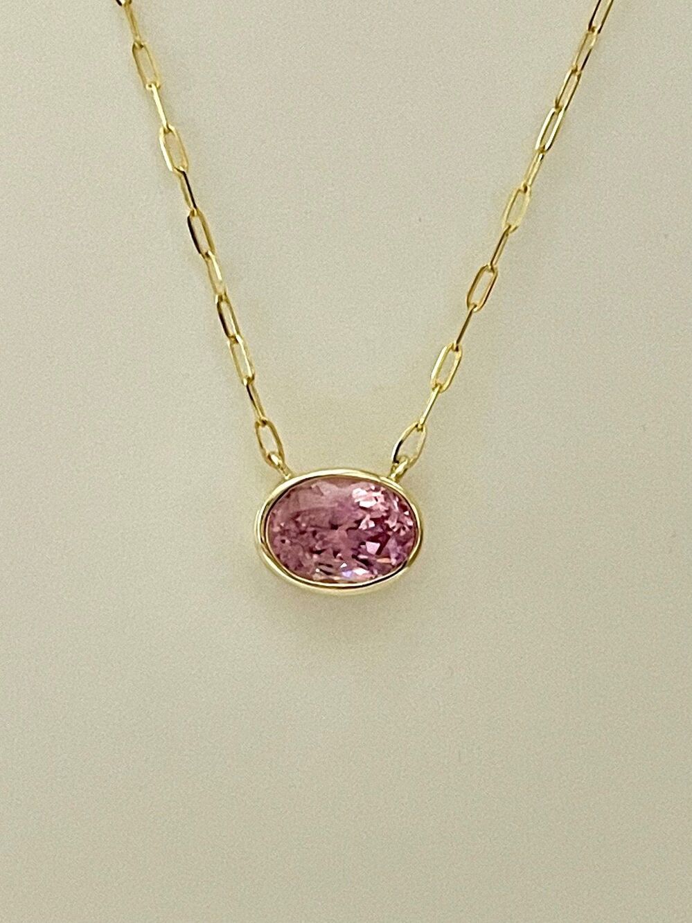 Pink Spinel Necklace 3.20ct Oval Gemstone 14K Yellow Gold